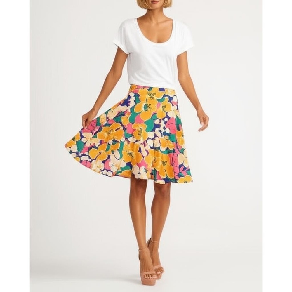 TALBOTS Size‎ Small Petite Multi-color Floral Print Modal Blend A-Line Skirt